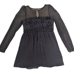 Free People Gray Sheer Long Sleeve Ruffled Lace Fit N Flare Skater Dress Size 12